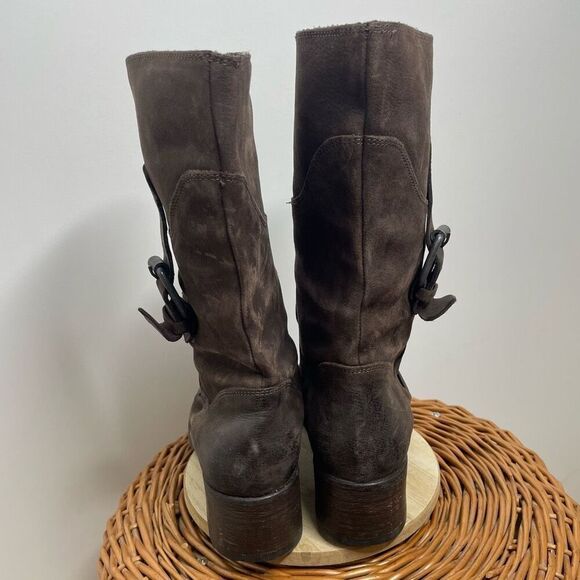 VERA WANG Lavender label Brown Suede Leather Buckle Western Mid Calf‎ Boots 7.5 - Picture 4 of 10